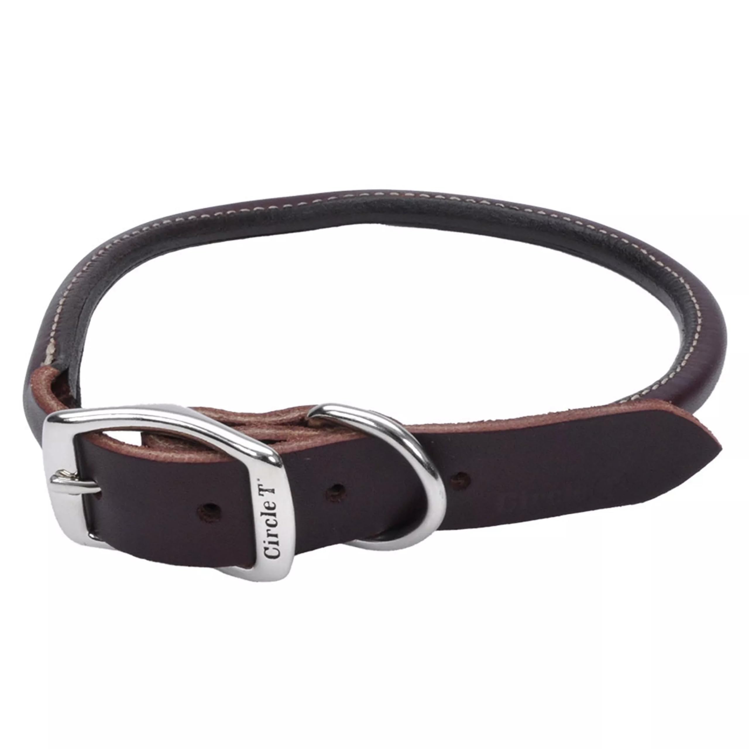Coastal Pet Circle T Latigo leather round collar closeup, showcasing supple texture for delicate skin.