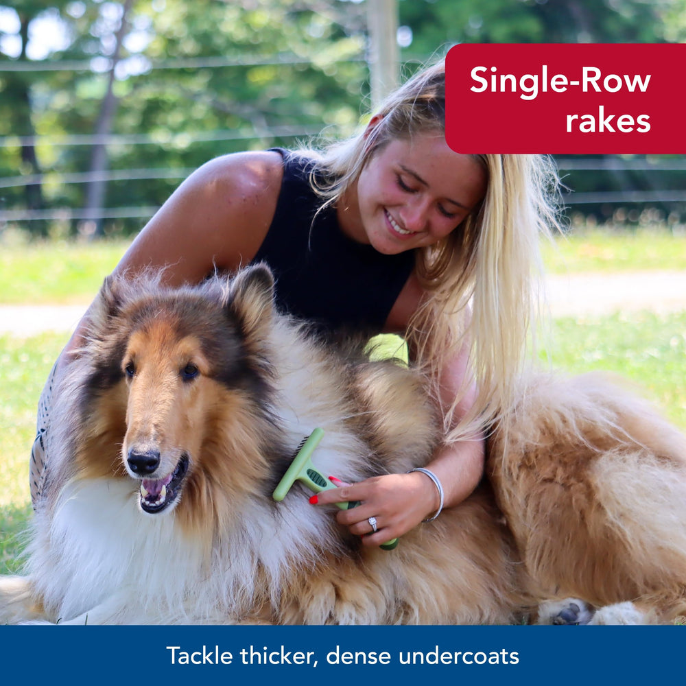 Coastal Pet Safari Undercoat Rake comfort-grip design supports extended grooming sessions.