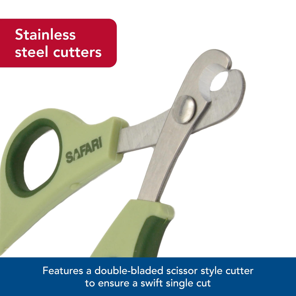 Coastal Safari dog deluxe nail trimmer demonstrates non-slip finger rest for precise control.