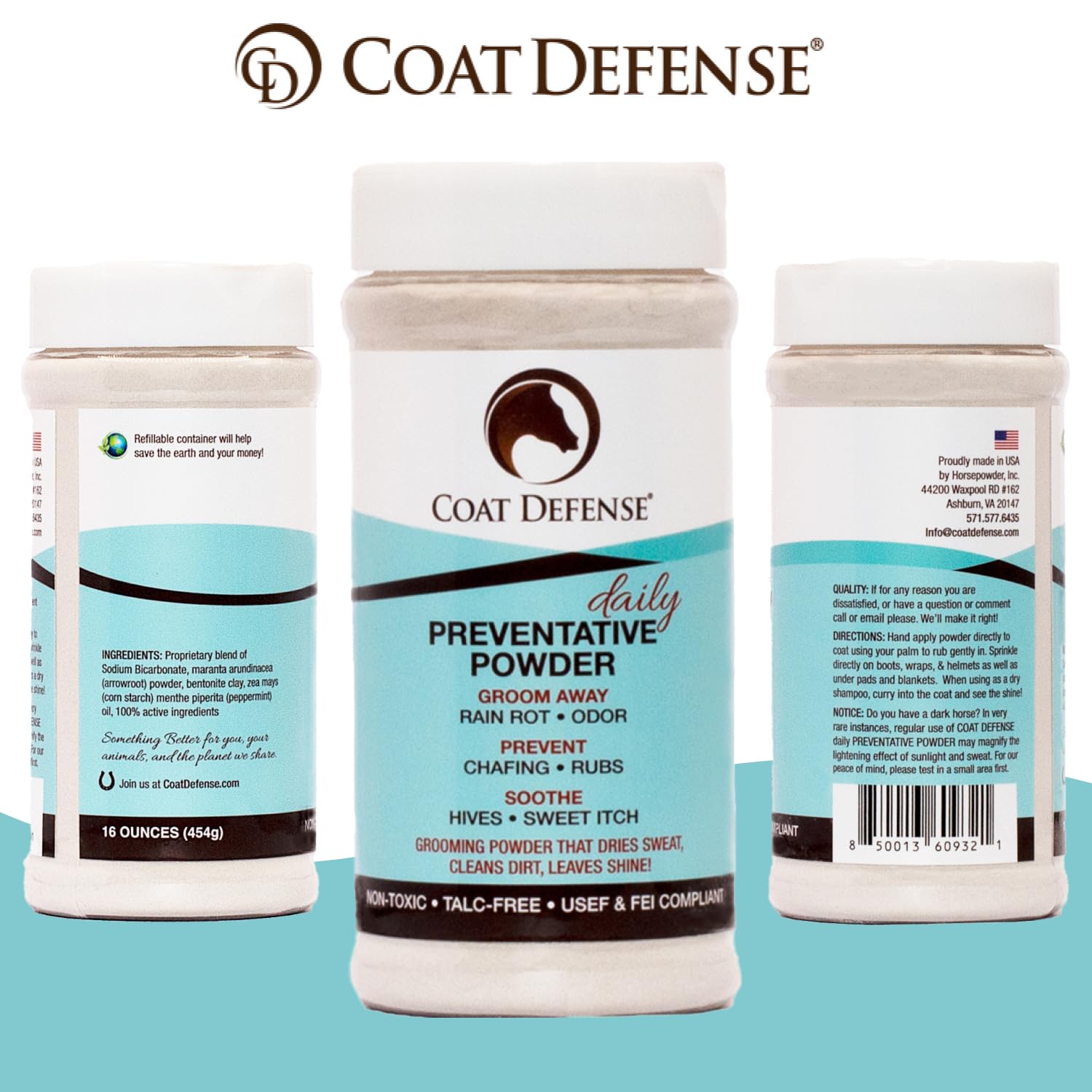 COAT DEFENSE 16 oz bottle, ideal for routine grooming.