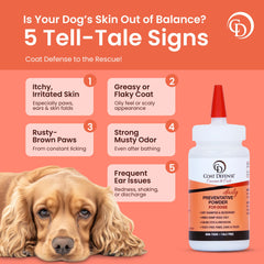 Close-up of COAT DEFENSE label highlighting talc-free formula