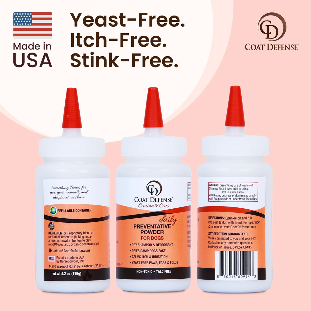 Healthy-looking dog coat after applying COAT DEFENSE daily preventative powder