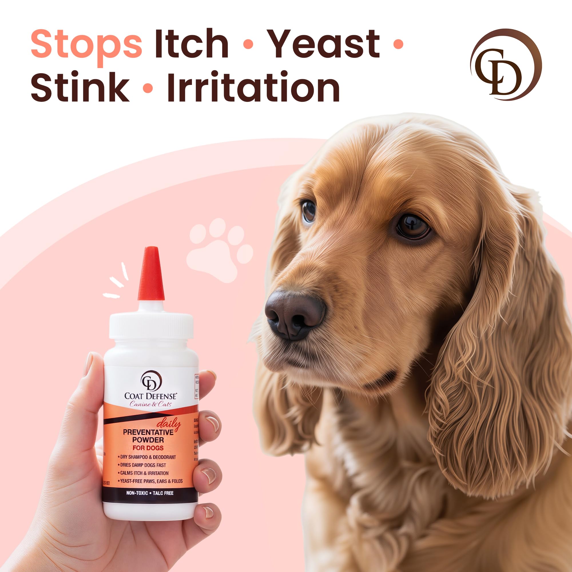 Close-up of powder being sprinkled for targeted spot treatment on a dog's coat