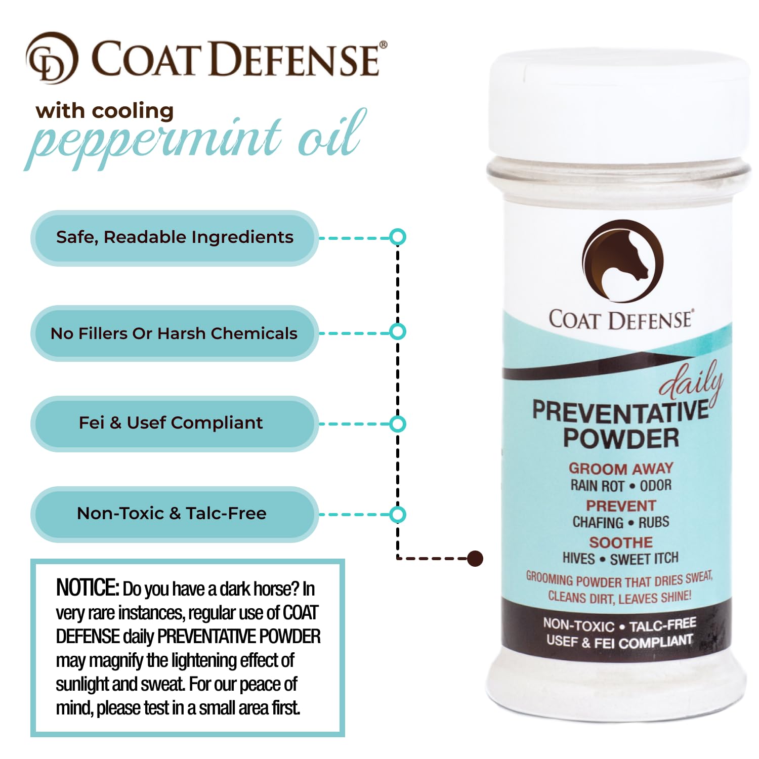 COAT DEFENSE itch relief application on horse skin and mane.