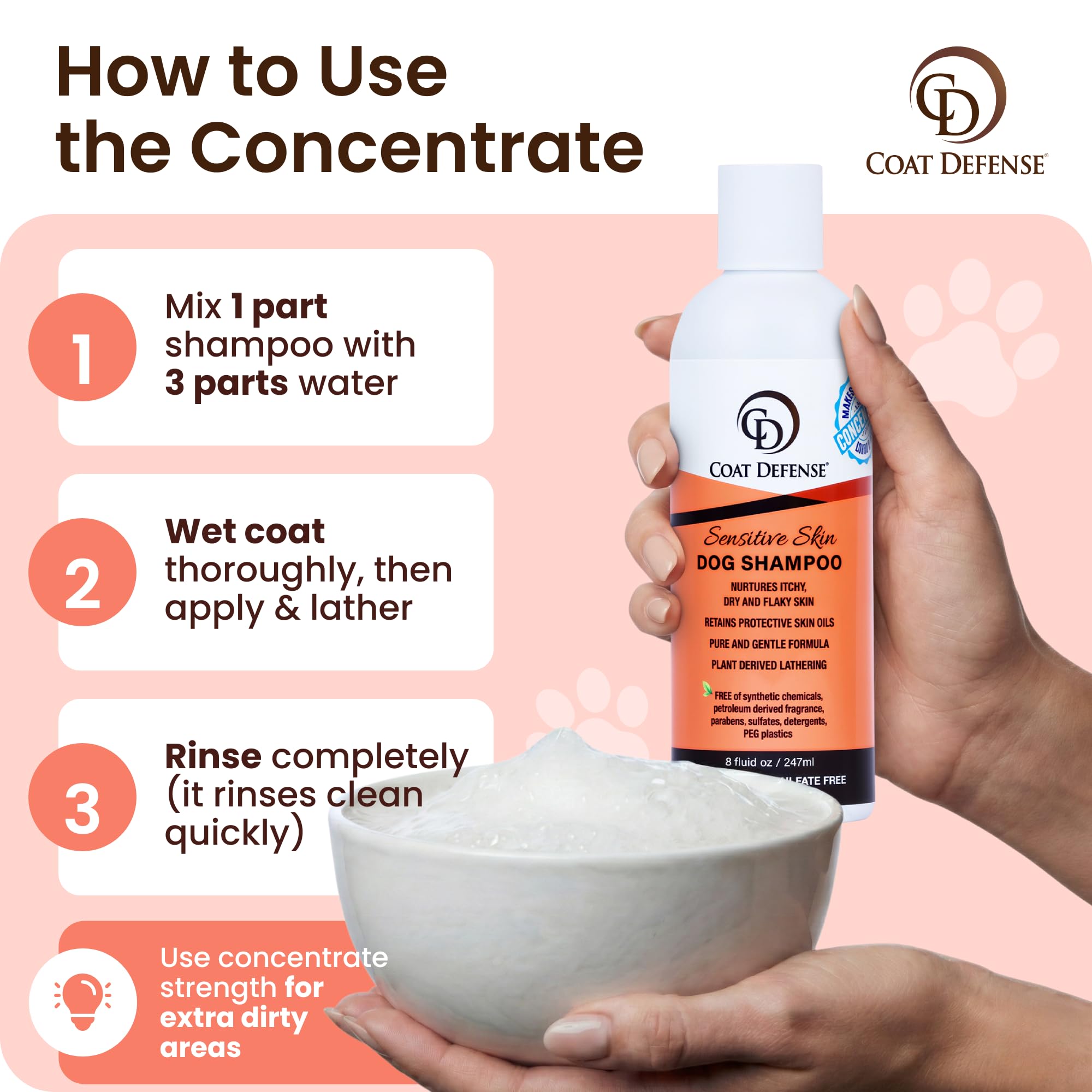 COAT DEFENSE pet grooming session showing calm bath time