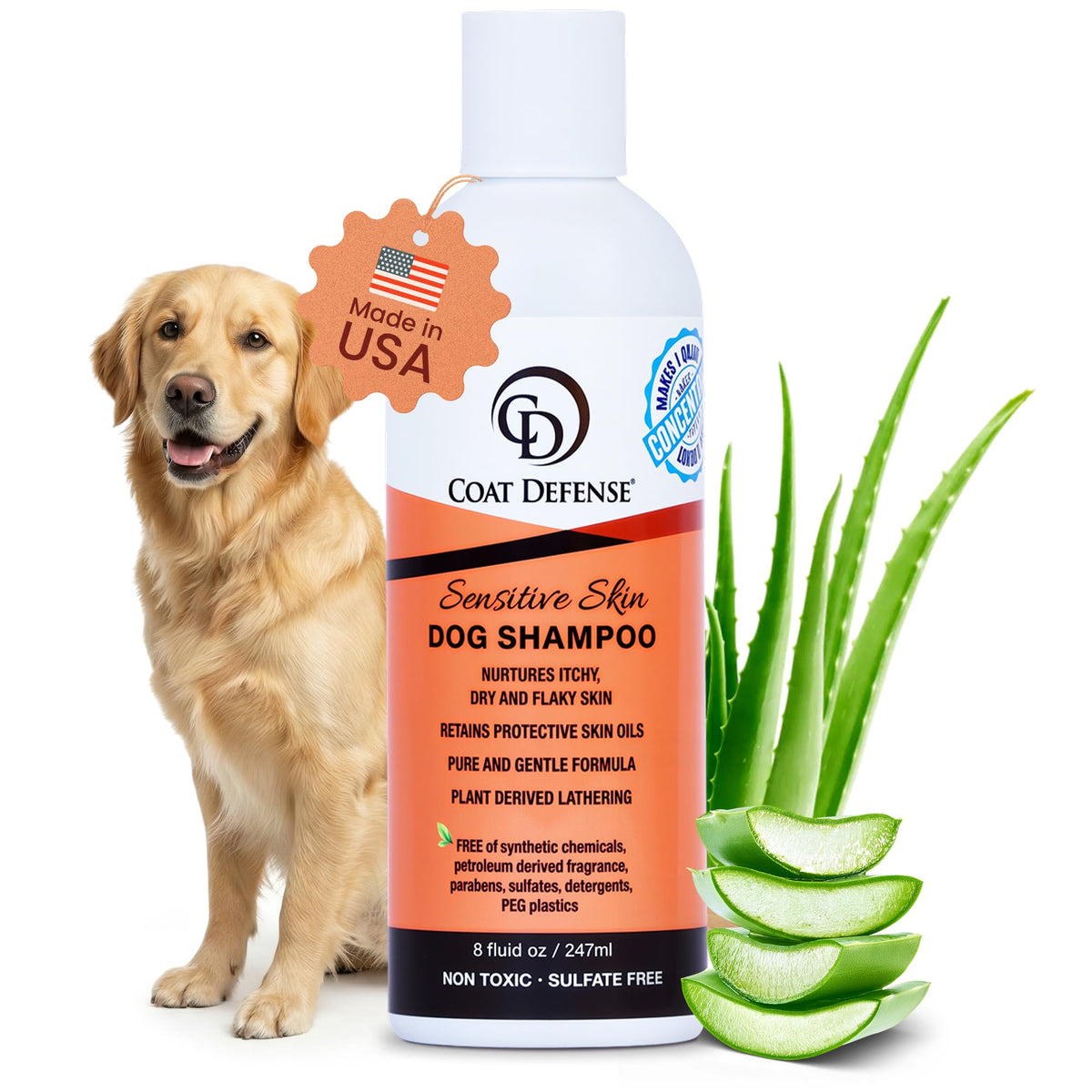 COAT DEFENSE Sensitive Skin Dog Shampoo bottle for gentle cleansing