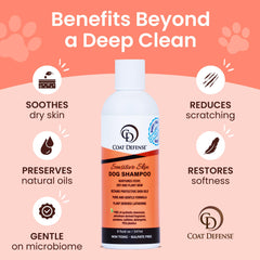 COAT DEFENSE sulfate-free formula label signals safe, hypoallergenic care