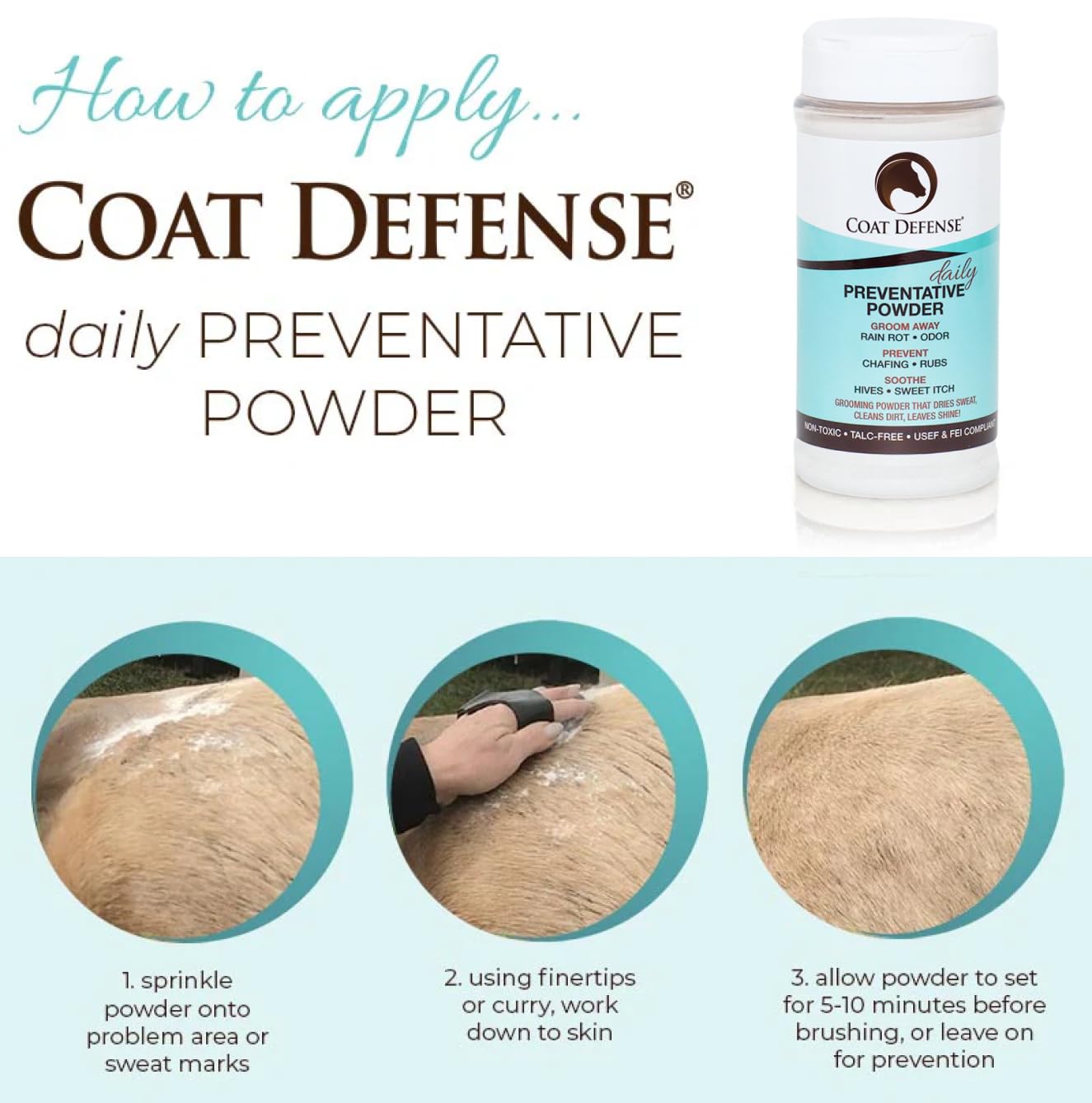 COAT DEFENSE under-saddle application keeps skin dry and odor-free.