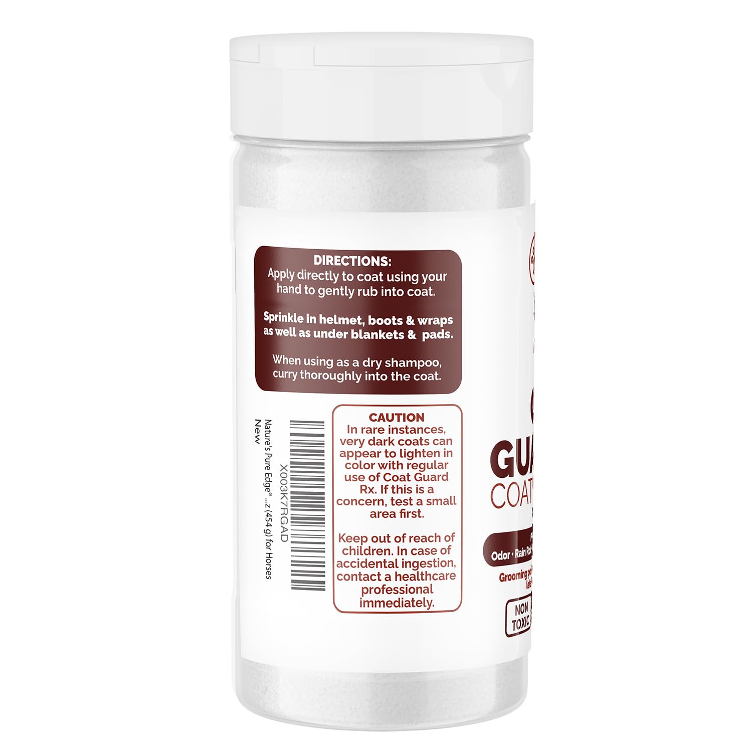 Nature's Pure Edge Coat Guard Rx powder applied to the tail area.