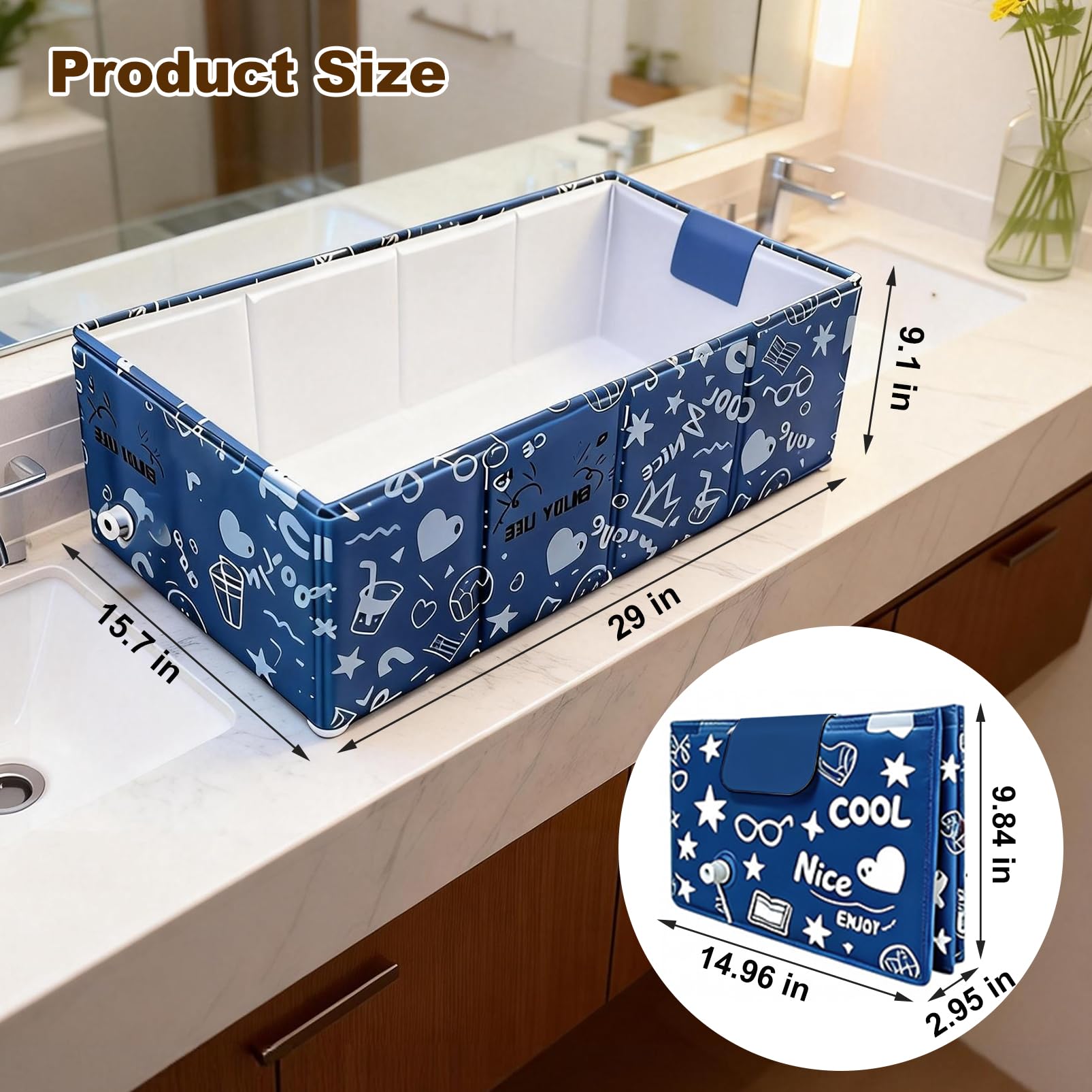 COBOPANDA collapsible pet bath tub with side drain for quick water release.