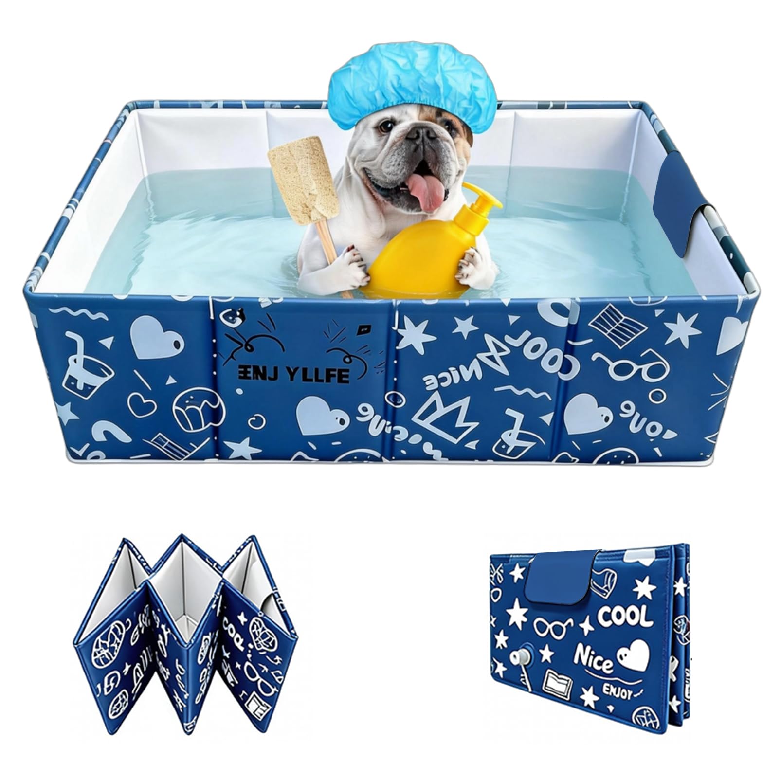 COBOPANDA foldable dog bathtub in blue, compact for easy storage.