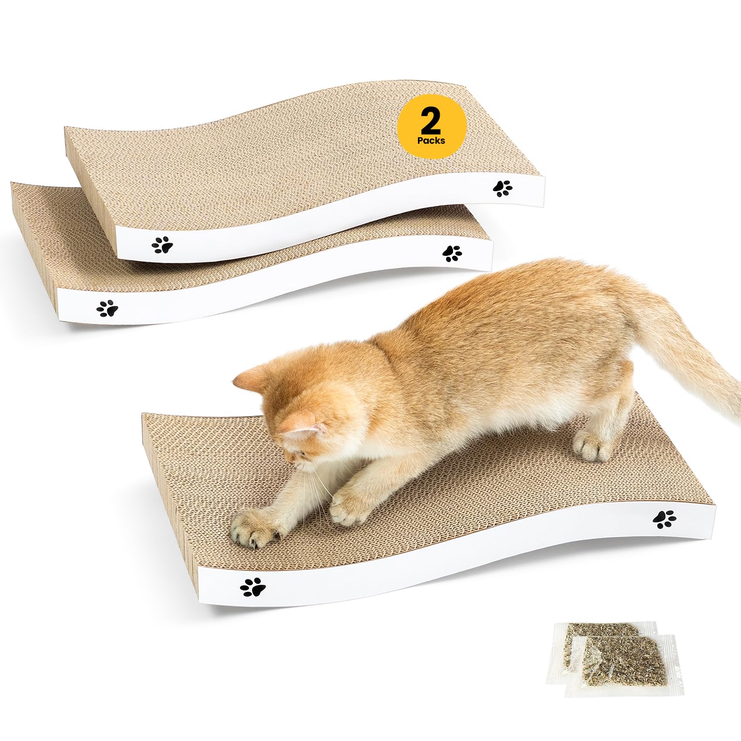 Coching cat scratcher large 2-pack shown in a living space highlight durability