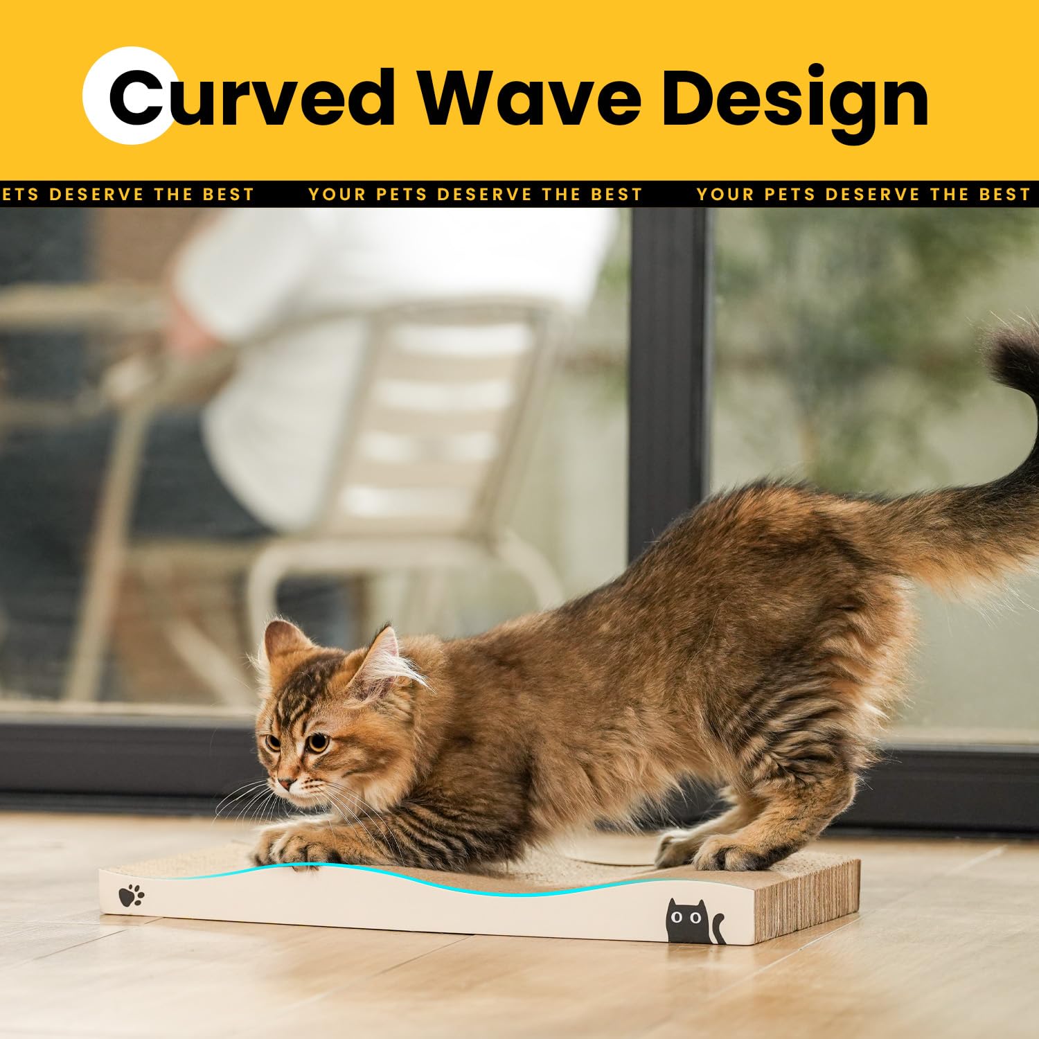 Coching cat scratcher reversible design doubles scratching surfaces