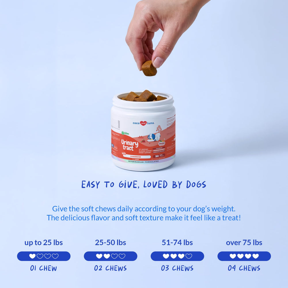 Coco and Luna Cranberry for Dogs Soft Chews urinary health banner builds trust and wellness.
