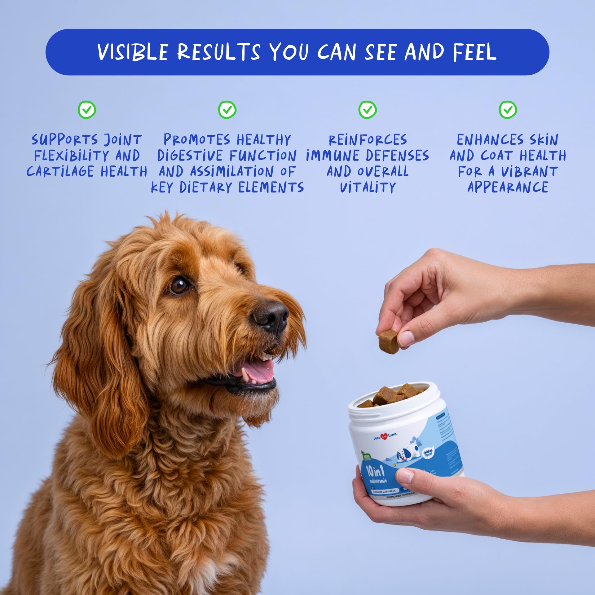 Close-up of Coco and Luna bottle, showing easy daily dosing.