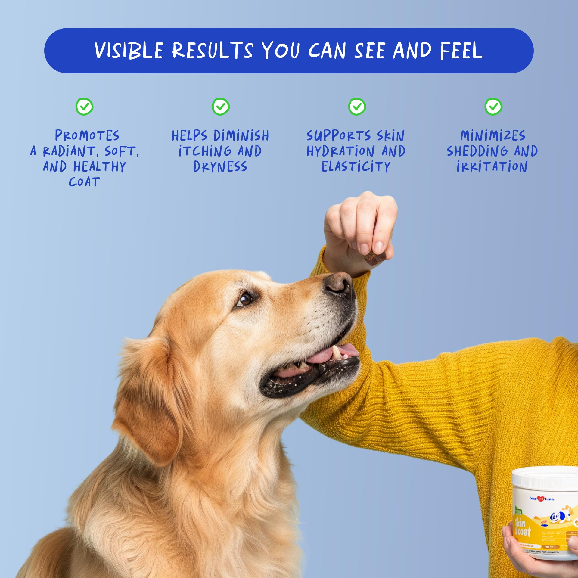 Coco and Luna Omega-3 dog ingredients panel highlights omega-3 fatty acids for joint comfort.