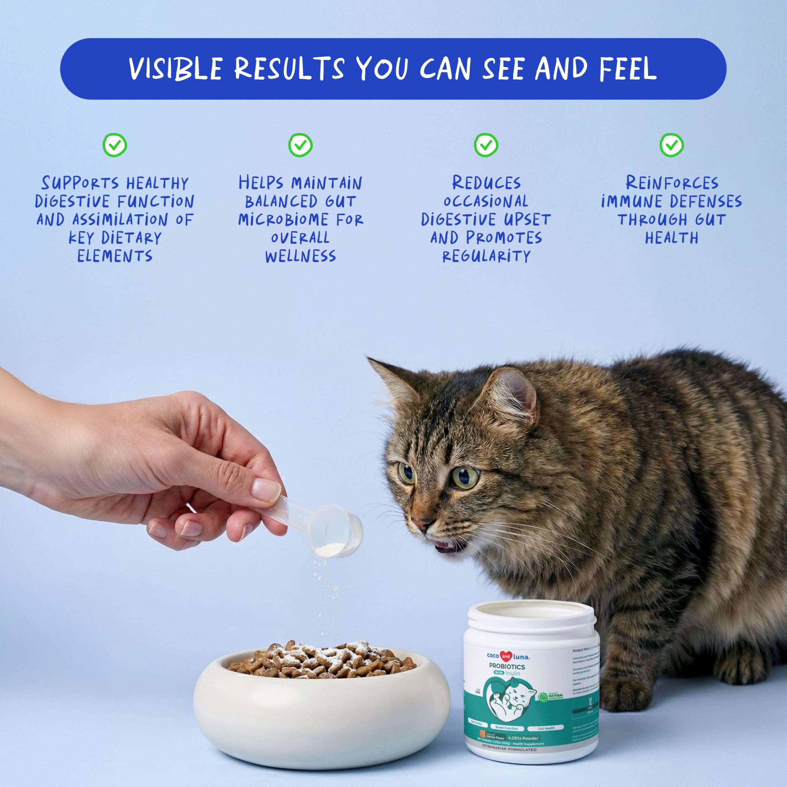 Coco and Luna probiotics scooping moment shows easy daily dosing