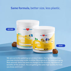 Coco and Luna Same Dogs soft chews pouch highlights 90-chew daily use.