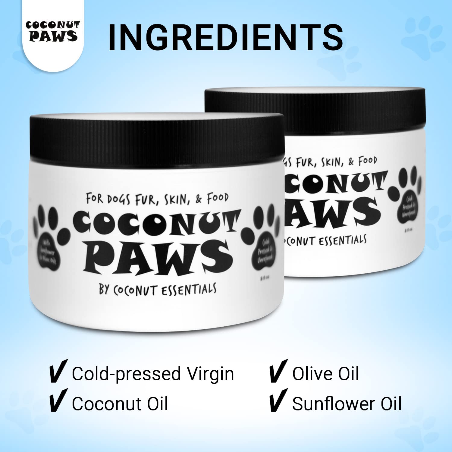 Coconut Essentials Coconut Paws bottle on grooming table ready for use.