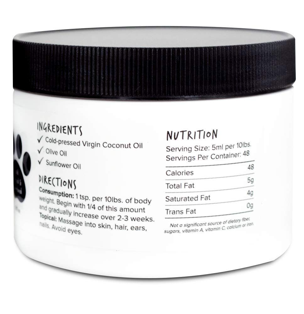 Coconut Essentials Coconut Paws label highlights eight-ounce size and natural oil blend.