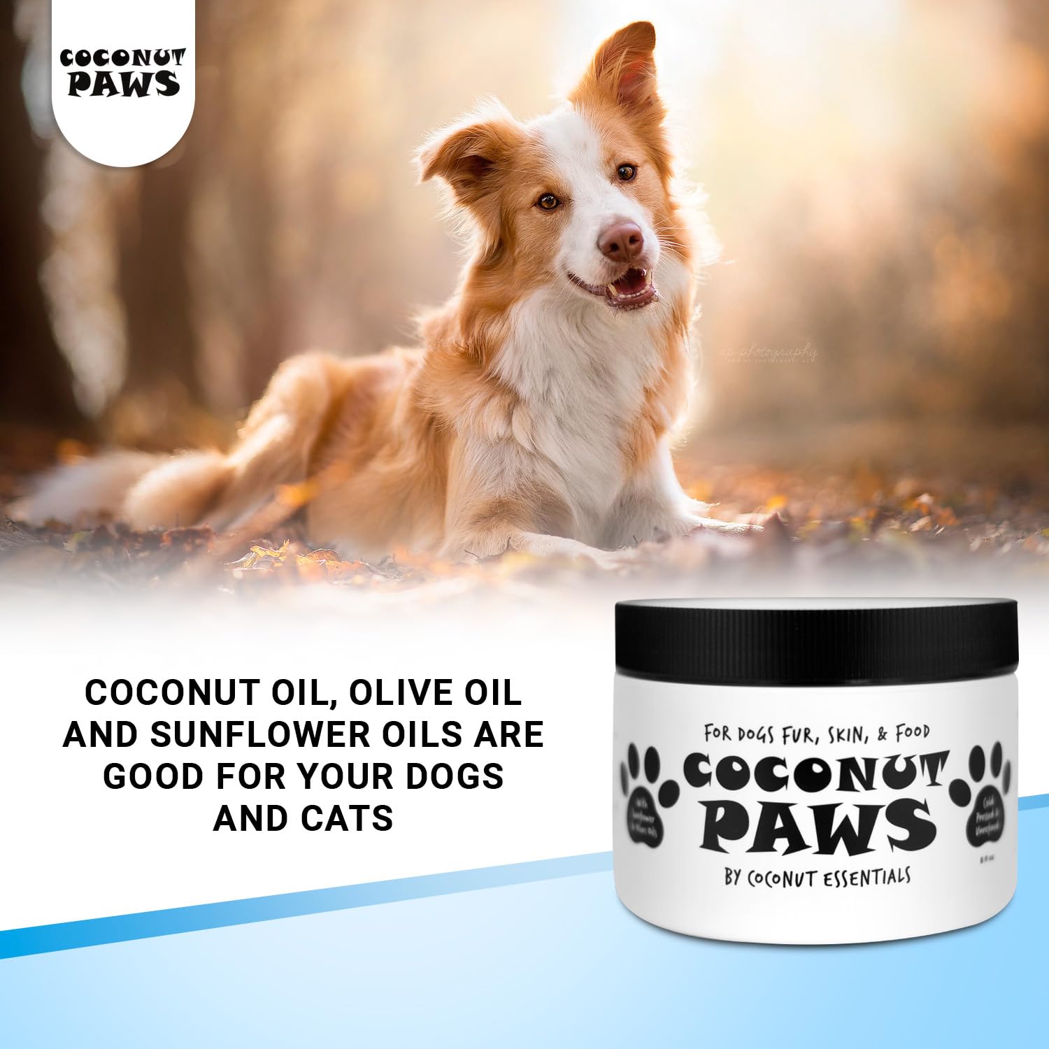 Coconut Essentials Coconut Paws packaging close-up showcases natural ingredients.