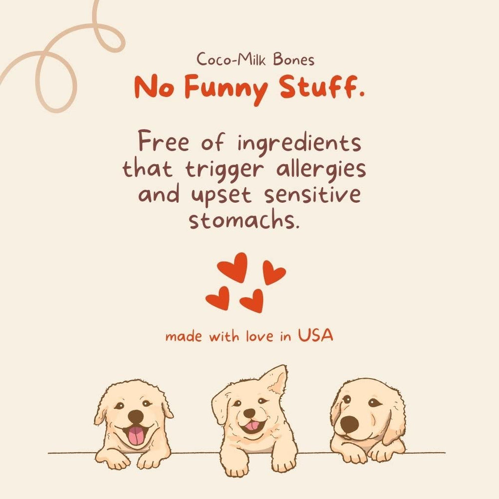 CocoTherapy Coco-Milk Bones Ginger Snaps bag open with natural recipe visible