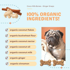 CocoTherapy Coco-Milk Bones Ginger Snaps ingredients panel features organic coconut milk