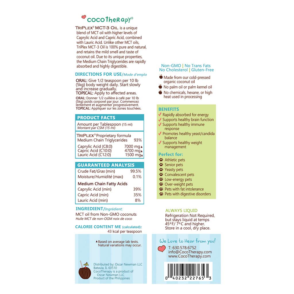 CocoTherapy Triplex MCT-3 Oil amber bottle protects quality.