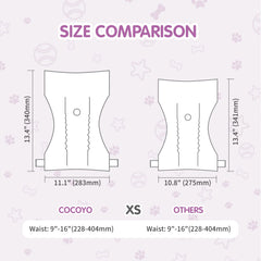 COCOYO diapers with adjustable fasteners provide a secure, fur-friendly fit.