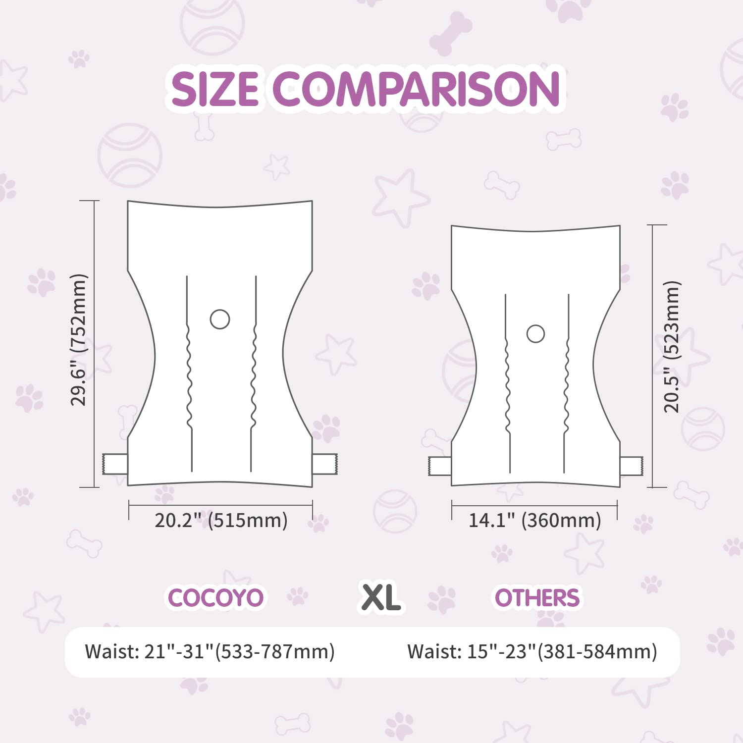 COCOYO diapers feature adjustable fasteners for a secure fur-safe fit.