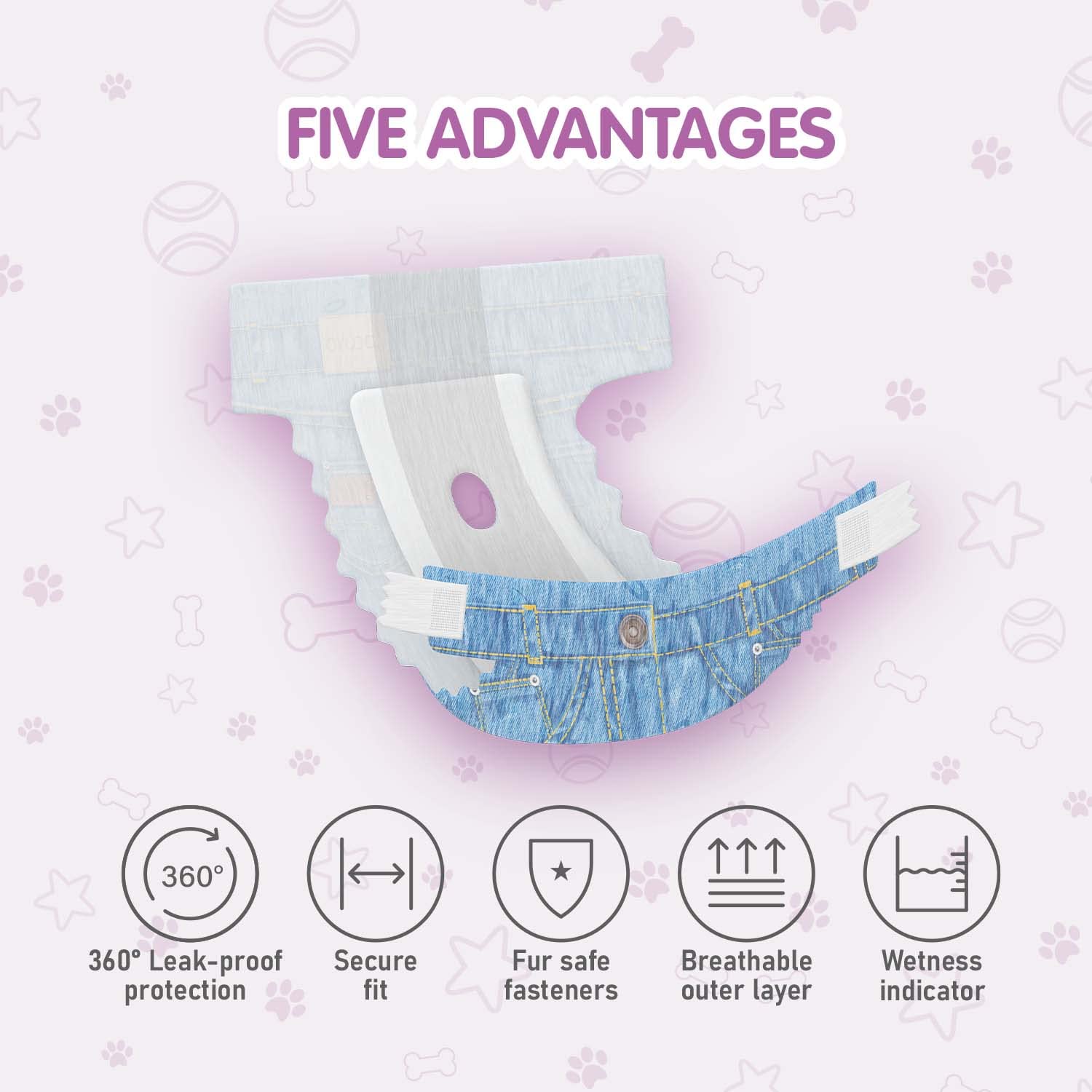 Stretchy fabric delivers leg-lift comfort on wiggly dogs.