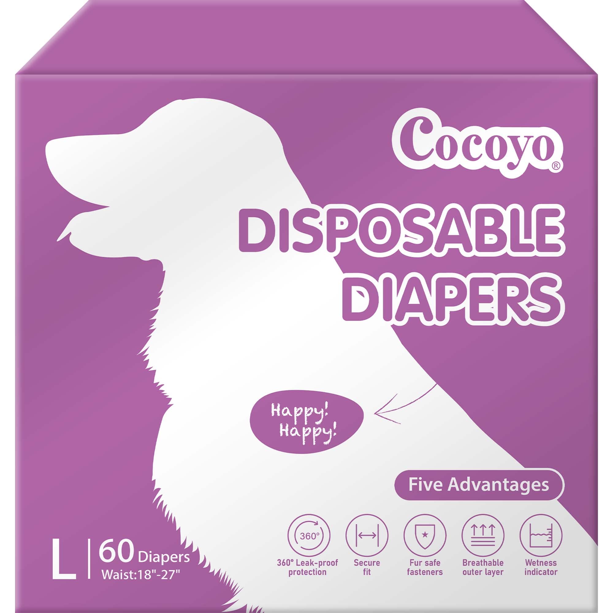 COCOYO large disposable female dog diaper showing secure fit and leak protection.
