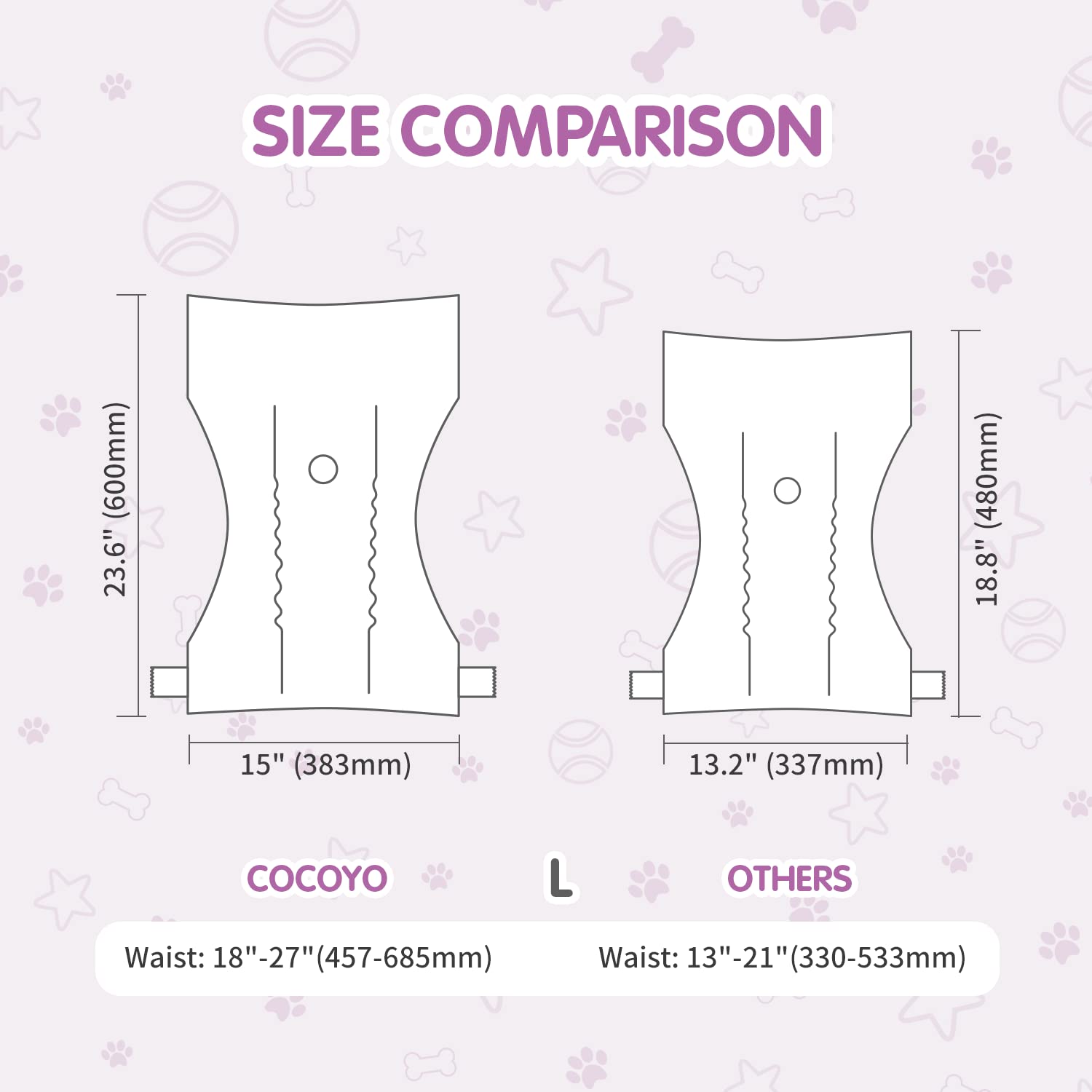 COCOYO large diaper with adjustable fasteners for a secure fit around fur.