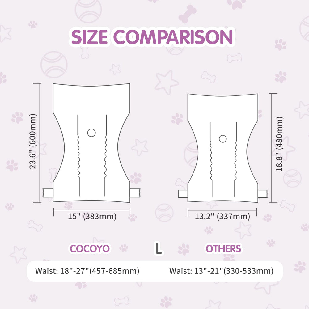 COCOYO large diaper with adjustable fasteners for a secure fit around fur.