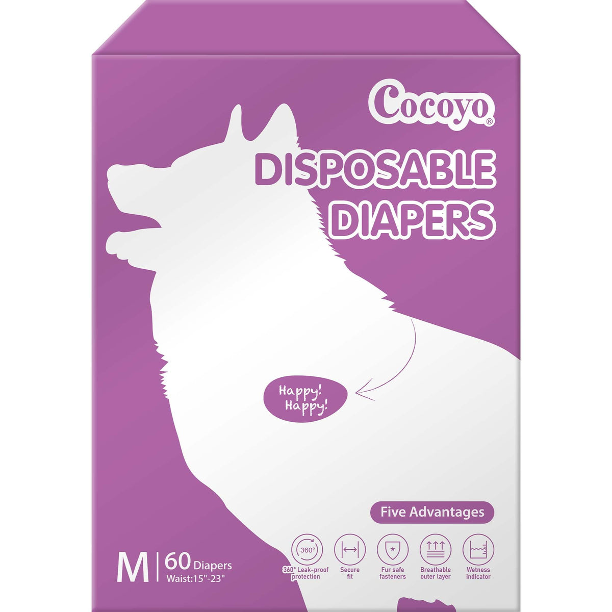 COCOYO disposable female dog diaper – medium size, secure fit for active dogs.