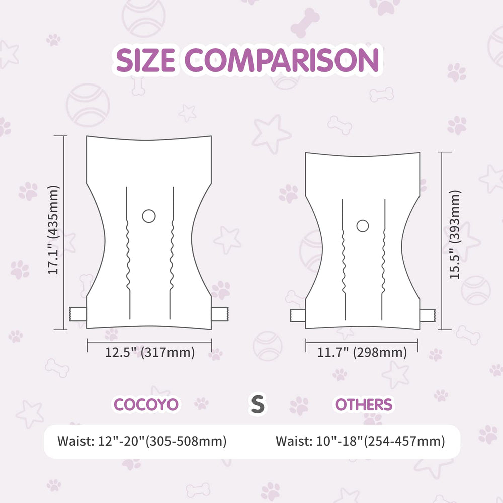 COCOYO diaper with adjustable fasteners for secure fur-safe fit.