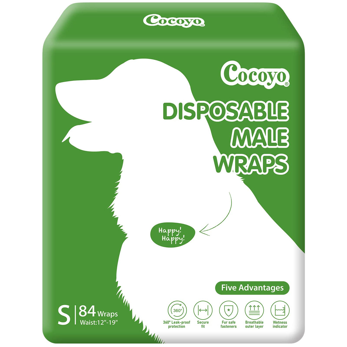 COCOYO disposable male wrap with breathable outer layer on a small dog.