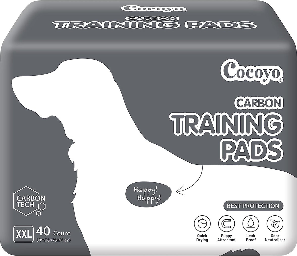 COCOYO dog training pads XXL activated-carbon surface hides stains and controls odor.