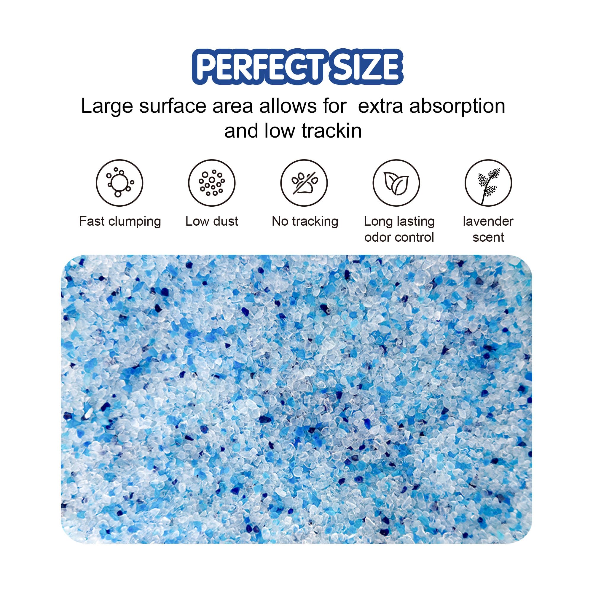 COCOYO lavender crystal litter bag close view highlights low-dust texture.
