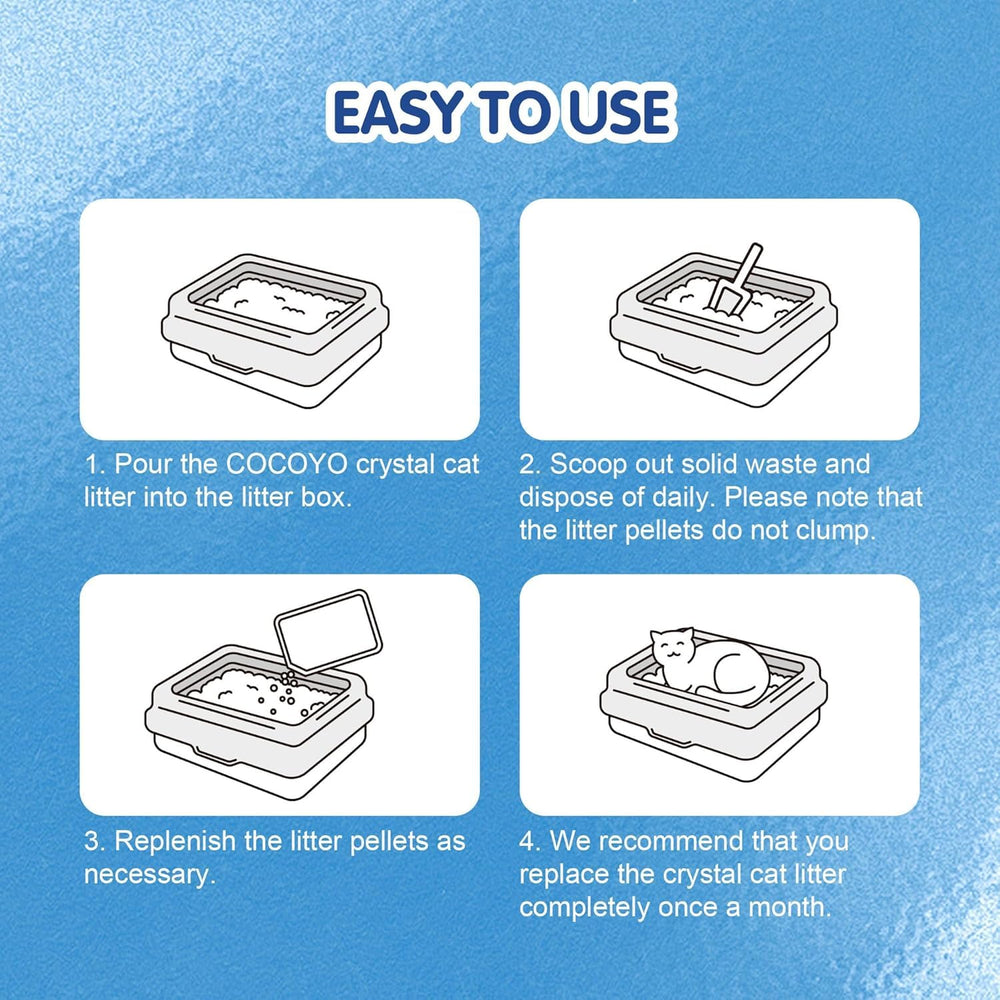 COCOYO crystal litter close-up highlights odor-control crystals for fresher rooms.