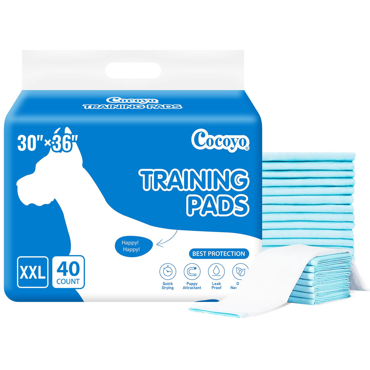 COCOYO Training Pads close-up shows an absorbent core for fast containment of accidents.