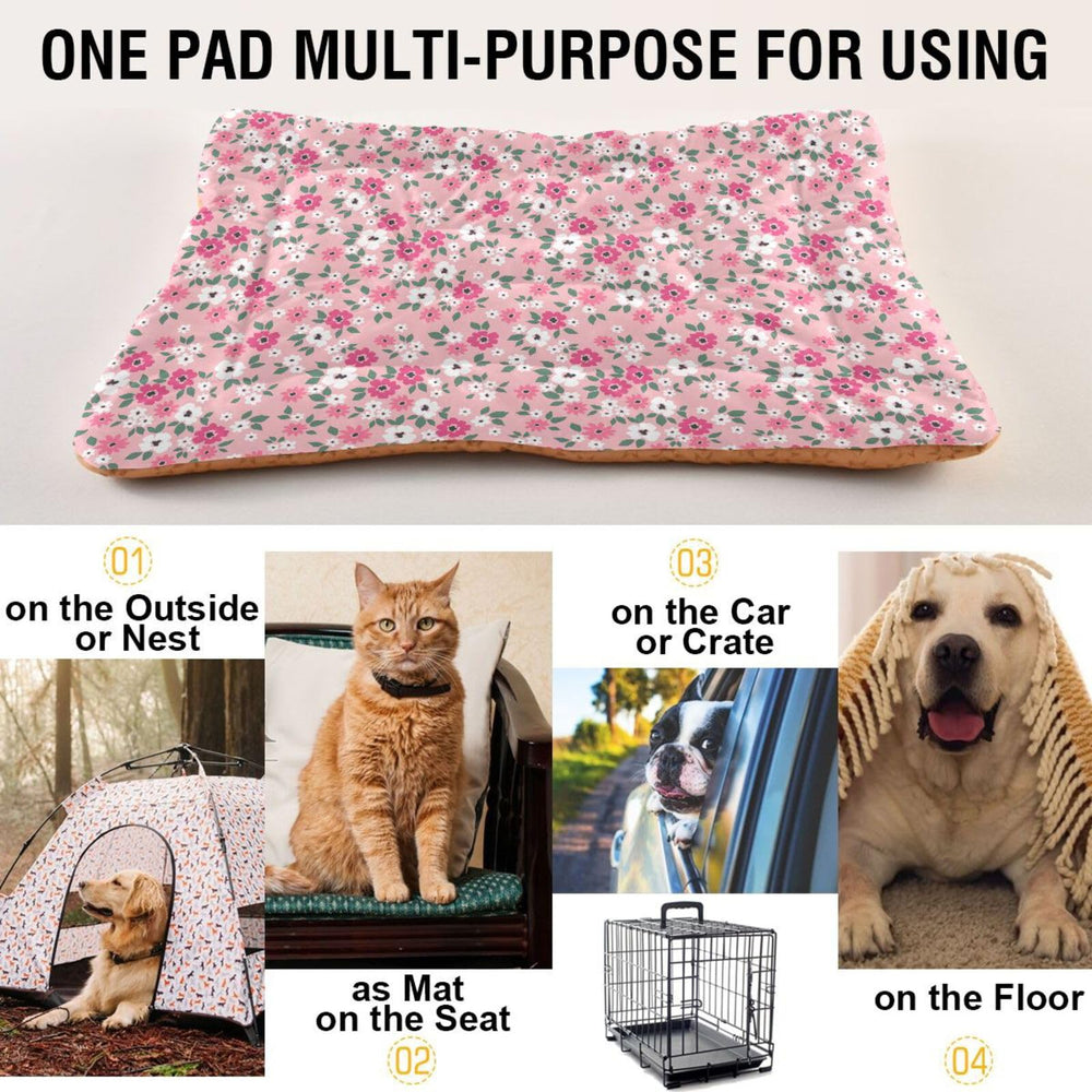 Coikll pink floral bed pad provides cushioned padding for gentle spine support.