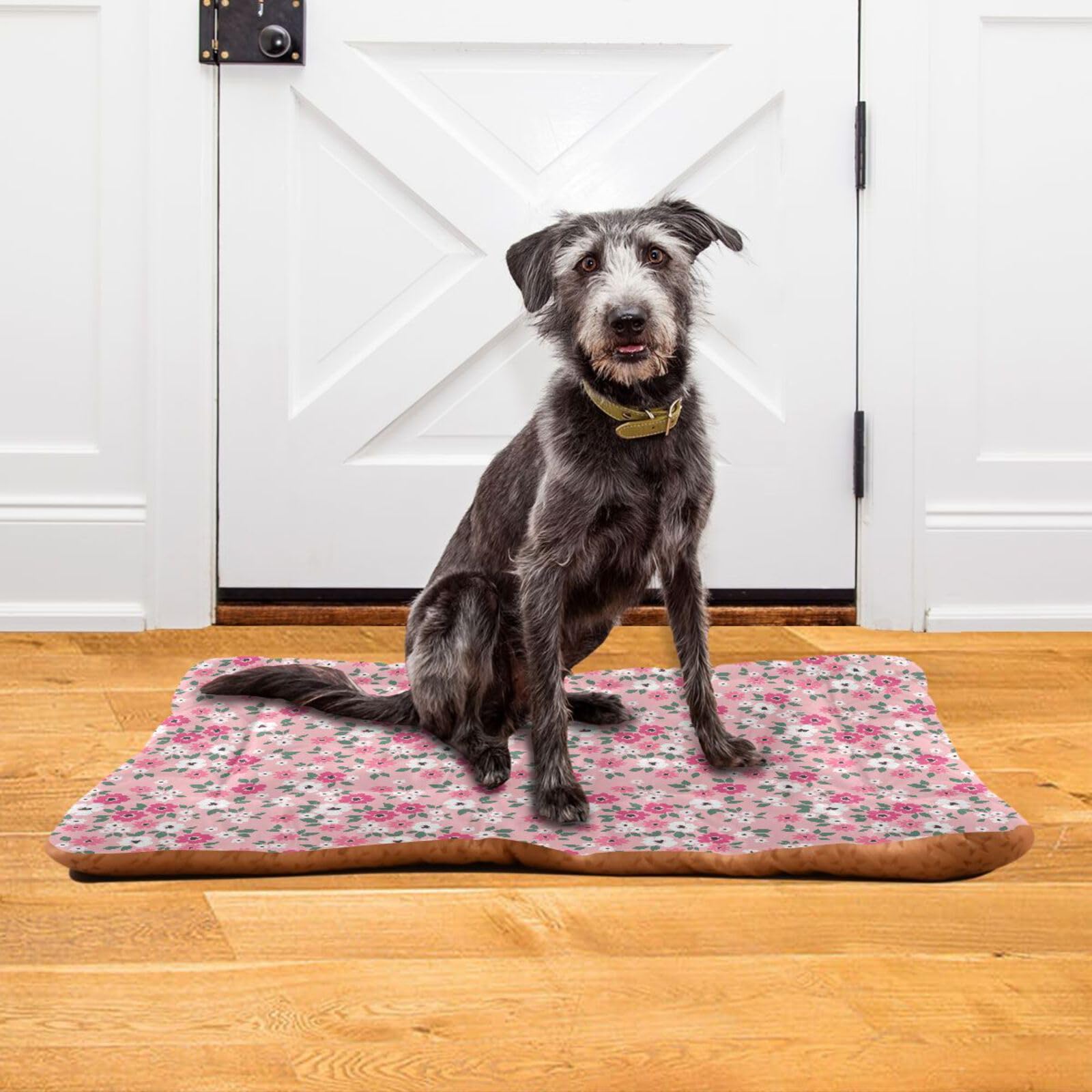 Coikll pink floral dog bed pad available in two sizes for crates.