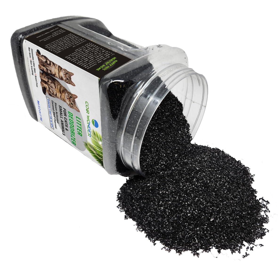 Coir Wonder activated charcoal powder close-up highlighting natural odor absorption.