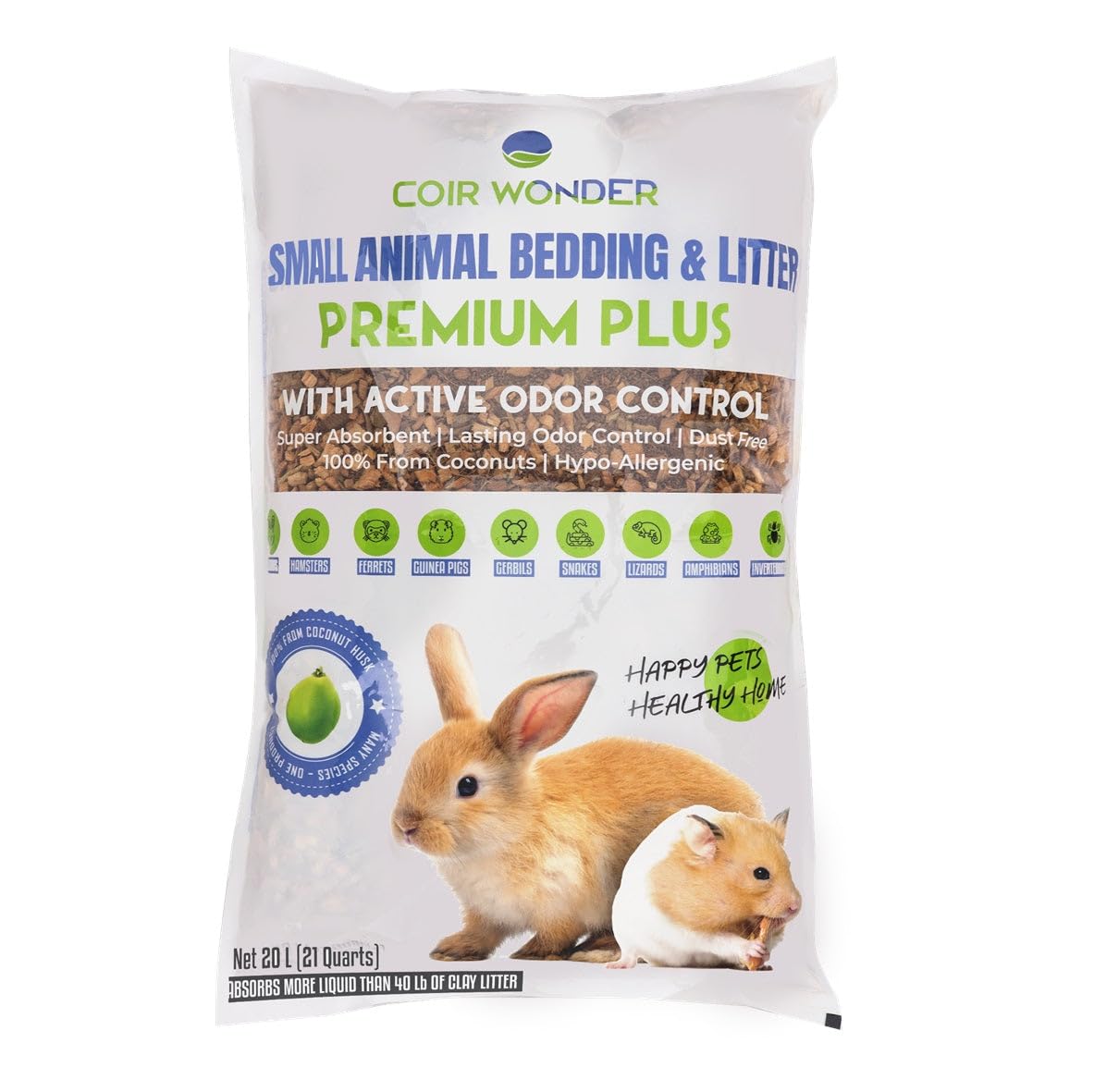 Coir Wonder small animal bedding 20L bag for clean, dust-free cages