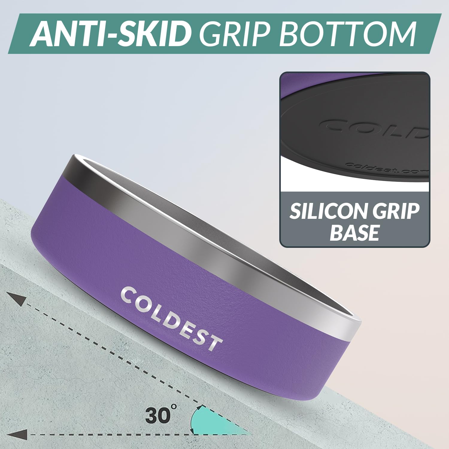 Coldest Dog Bowl Galaxy Purple side view, anti-slip base for mess-free feeding.