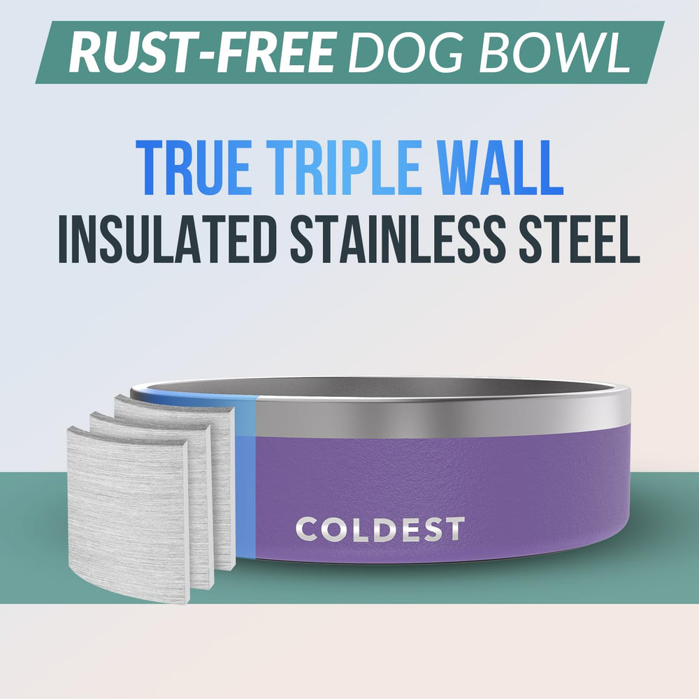 Coldest Dog Bowl triple-wall insulation close-up, robust construction.