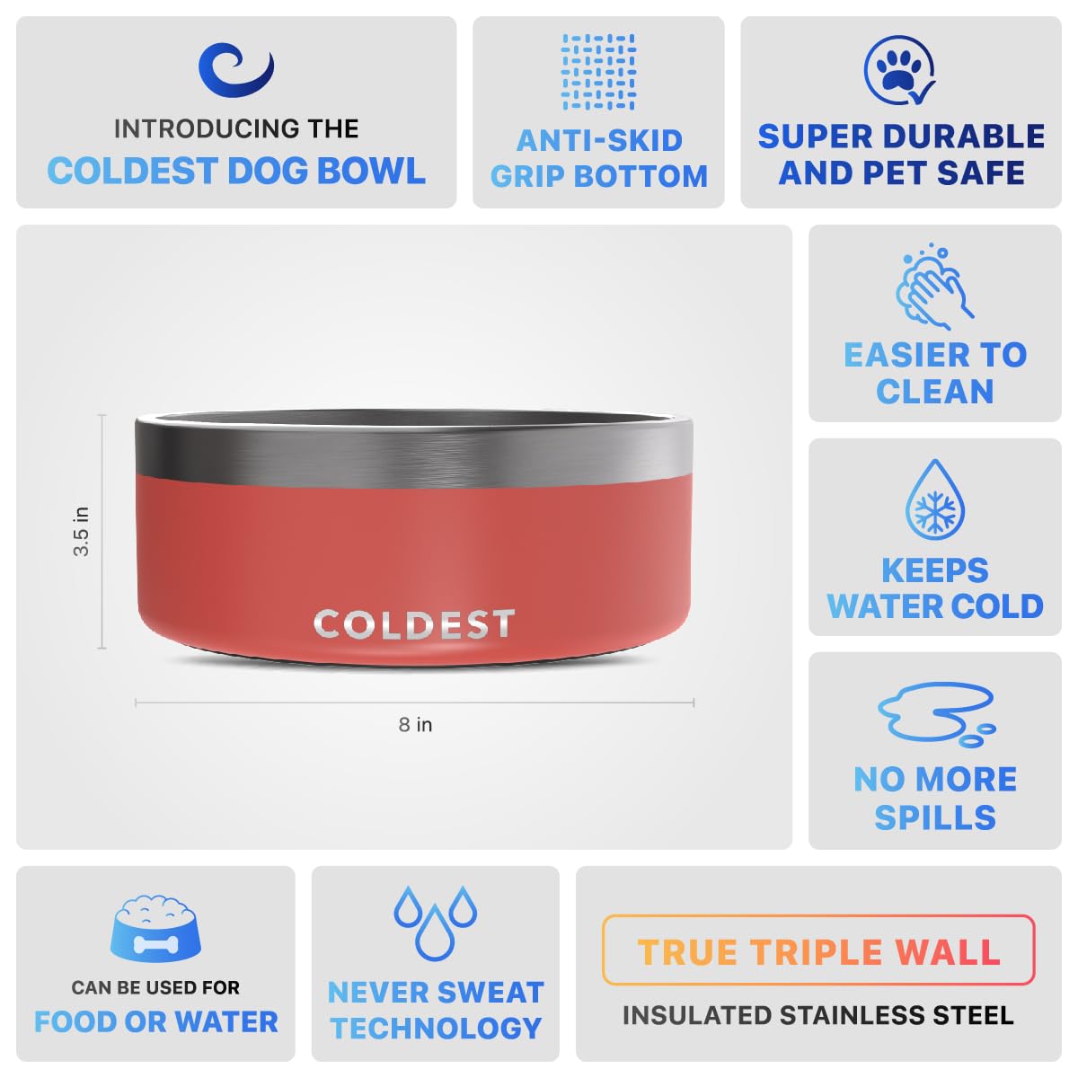 The Coldest Water dishwasher-safe bowl cleans easily after meals.