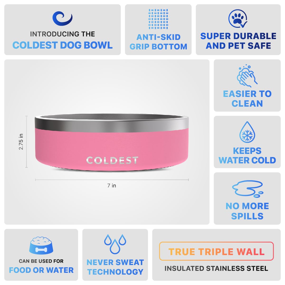 The Coldest Water dog bowl is dishwasher safe for quick cleaning.