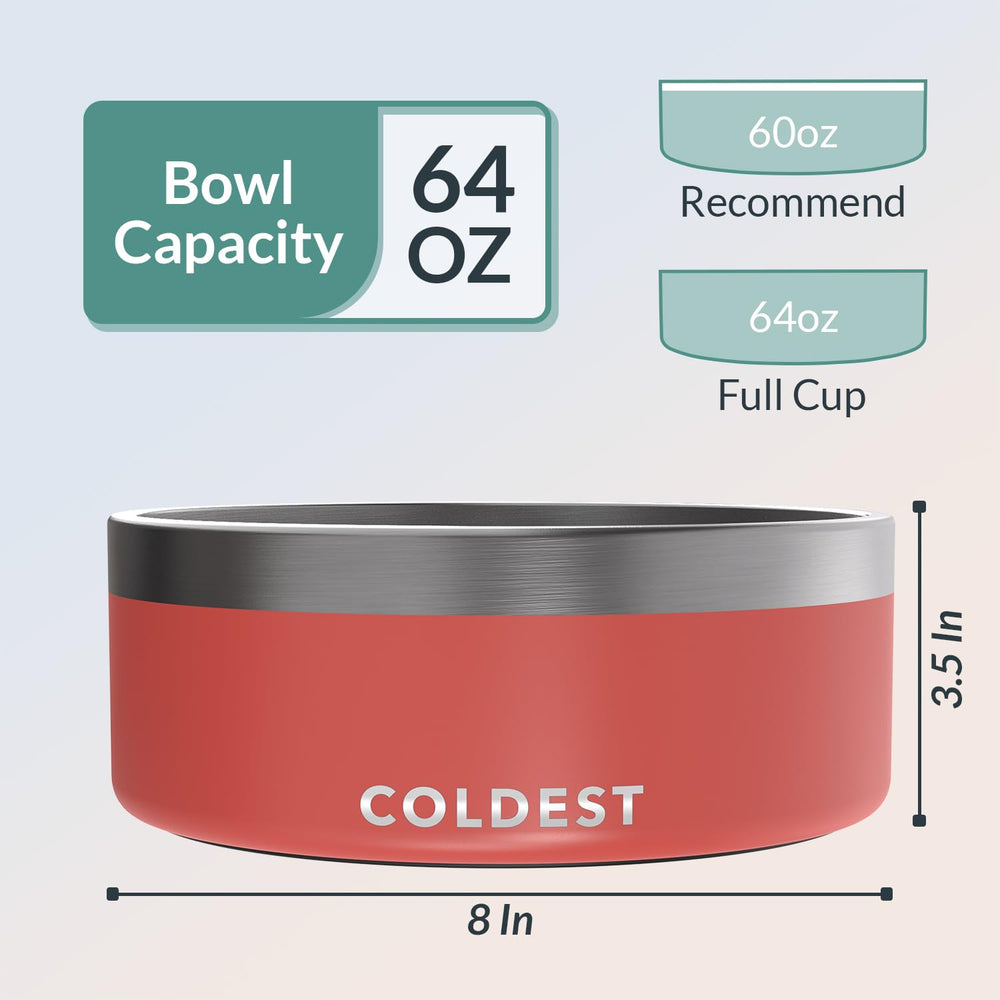 The Coldest Water rust-resistant stainless steel bowl resists wear for daily use.